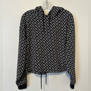 NWT KAPPA Womens S Oversized Black Logo Hoodie Sweatshirt Pullover AOP Cropped